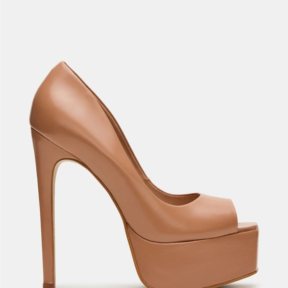 Steve Madden Nude Patent Peep-Toe Platform Heels - Picture 3 of 3